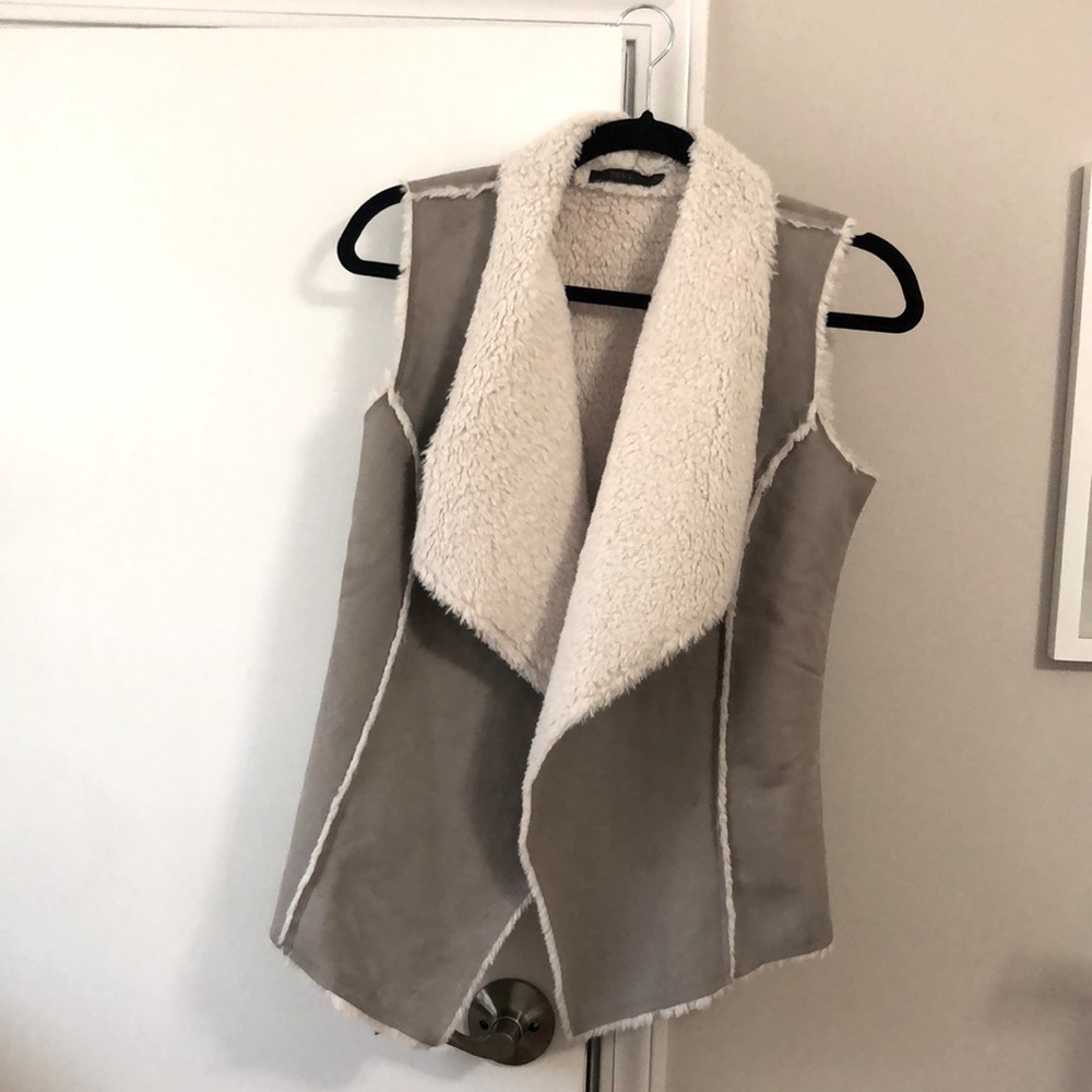 Tan/grey suede and fur vest